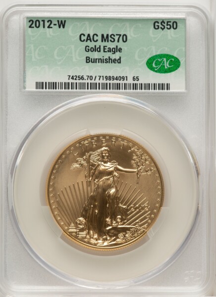 2012-W $50 One Ounce Gold Eagle, SP Brown Label 70 CACG