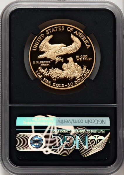 2021-W $50 One Ounce Gold Eagle, Type One, First Day of Issue, DC FDI Elizabeth Jones Blk Core 70 NGC