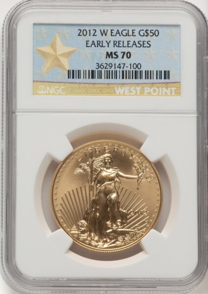 2012-W $50 One Ounce Gold Eagle First Strike, MS ER West Point Star Label 70 NGC