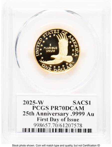 2025-W 1/2 oz Proof Gold Sacagawea 25th Anniversary FDI Ed Moy 70 PCGS