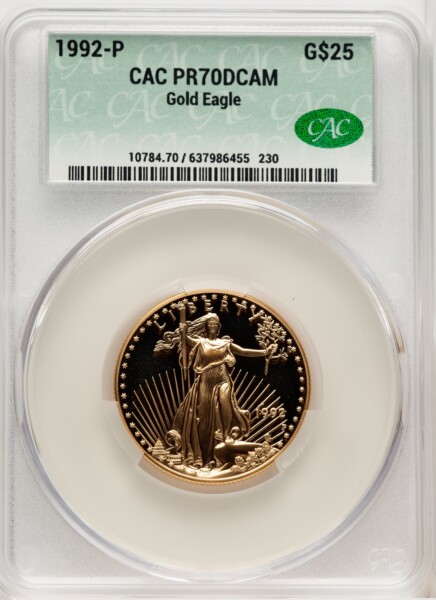 1992-P $25 Half-Ounce Gold Eagle, DC Brown Label 70 CACG