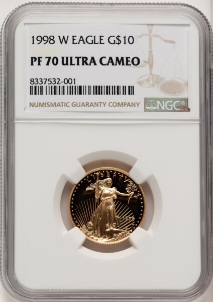 1998-W $10 Quarter-Ounce Gold Eagle, DC Brown Label 70 NGC