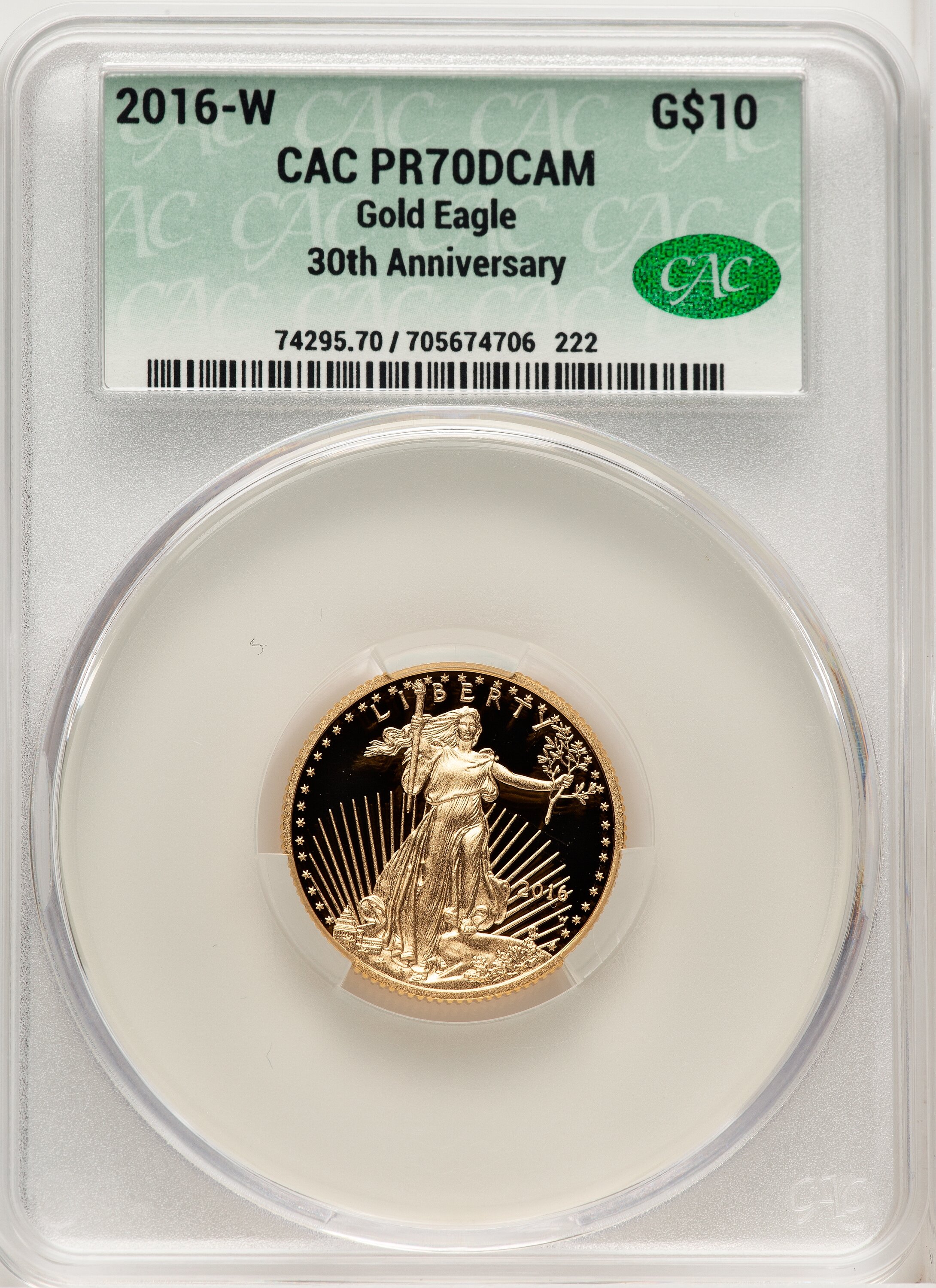 2016-W $10 Quarter-Ounce Gold Eagle, 30th Anniversary, DC Brown Label 70 CACG