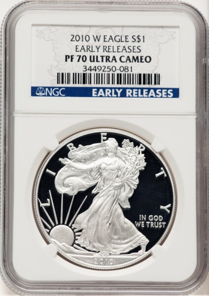 2010-W Proof Silver Eagle 1 oz ER Blue 70 NGC