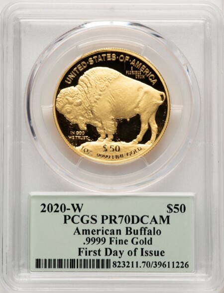 2020-W G$50 Gold Buffalo, First Day of Issue, Cleveland, Minuteman, PR DCAM FDI Thomas Cleveland 70 PCGS