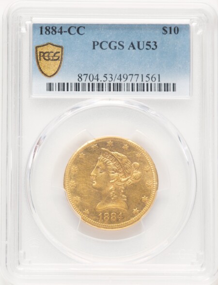 1884-CC $10 PCGS Secure Blue Gradient 53 PCGS