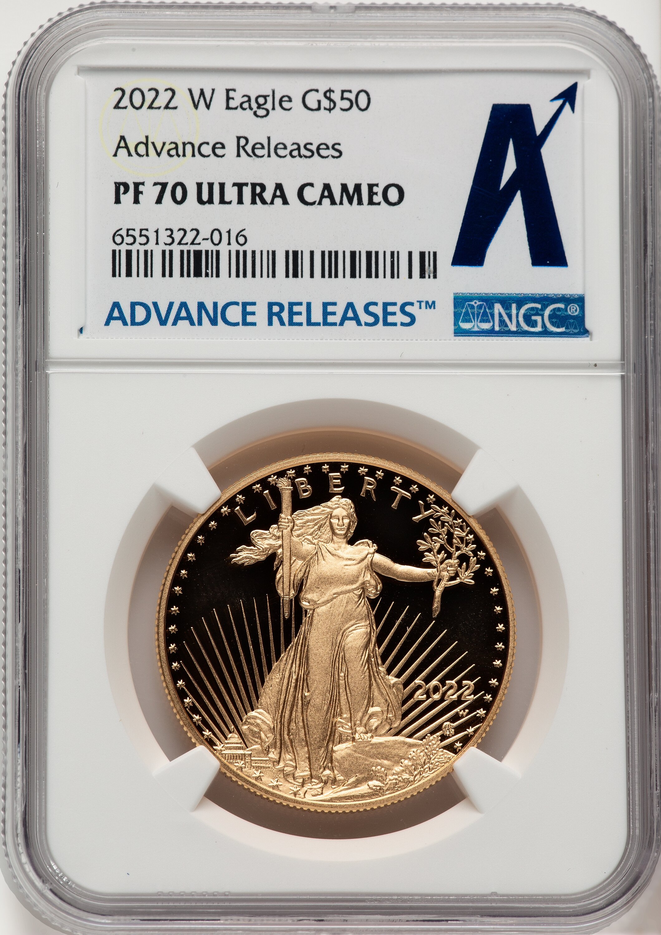 2022-W G$50 One Ounce Gold Eagle, Advance Release, DC 70 NGC