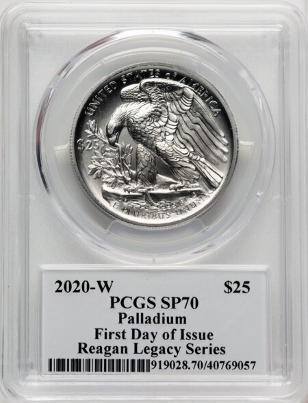 2020-W Palladium Eagle 1 oz Burnished FDI Reagan Legacy Series Michael Reagan Picture 70 PCGS