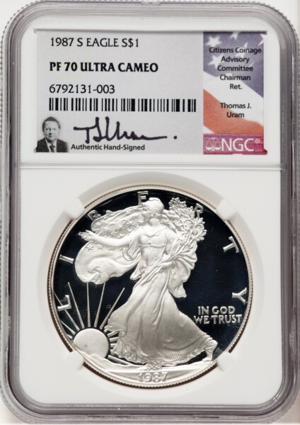 1987-S Proof Silver Eagle 1 oz Thomas Uram 70 NGC