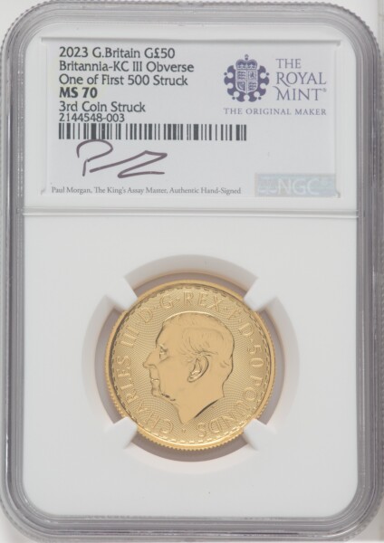 2023 G.B. G50 BRITANNIA-KC III OBVERSE 3RD COIN STRUCK 70 NGC