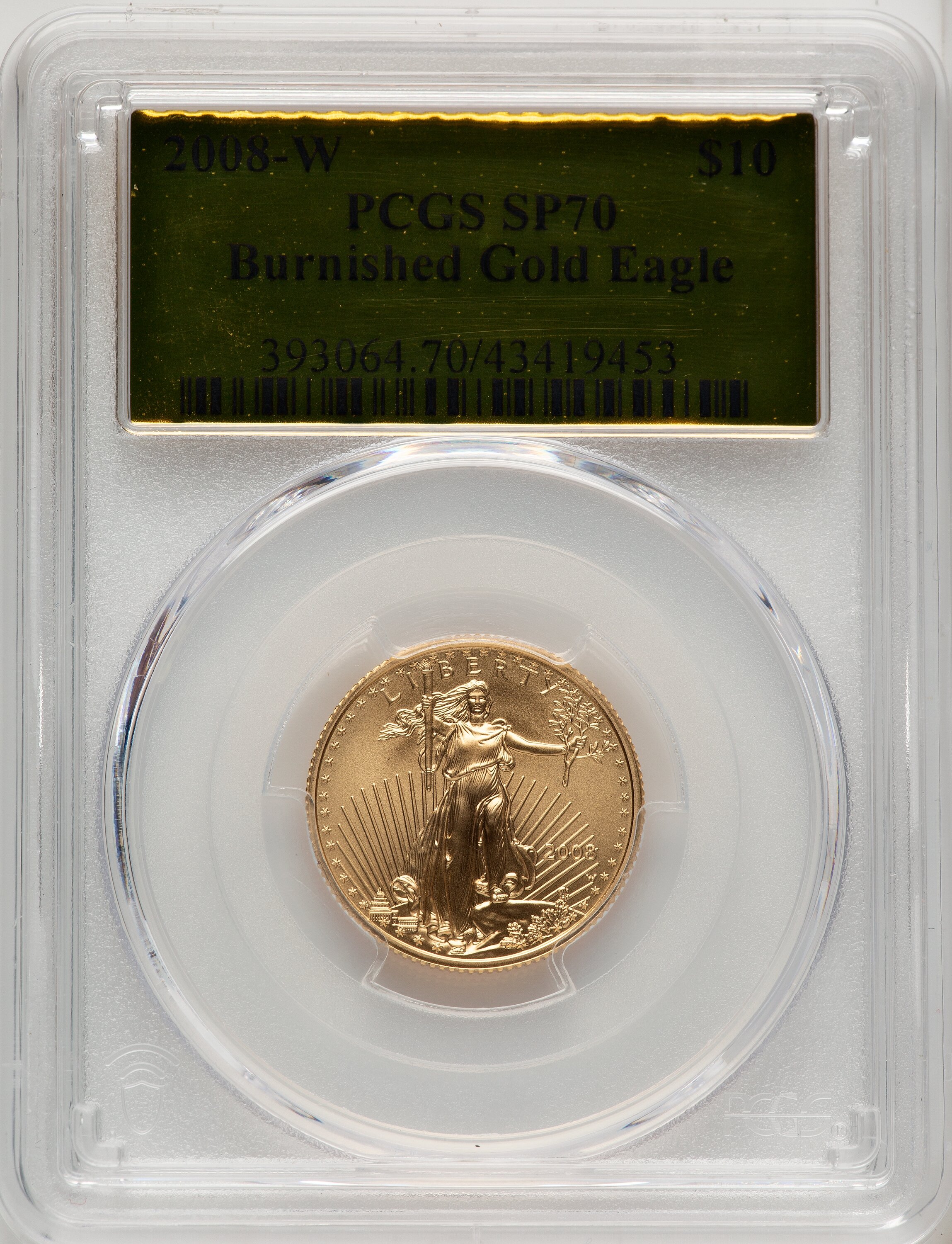 2008-W $10 Quarter-Ounce Gold Eagle, MS Gold Foil 70 PCGS