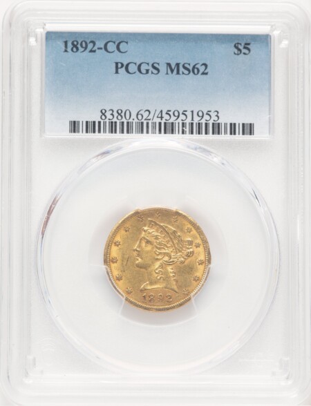 1892-CC $5 62 PCGS