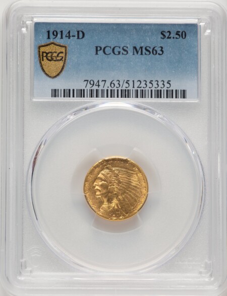 1914-D $2 1/2 PCGS Secure 63 PCGS