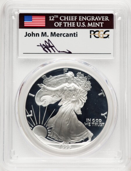 1995-W Proof Silver Eagle 1 oz John Mercanti 70 PCGS