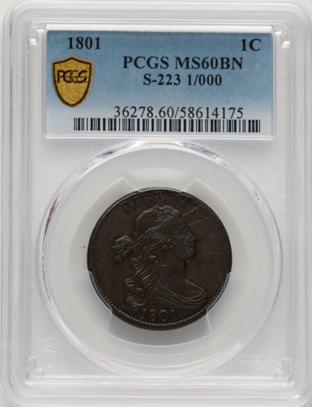 1801 1C 1/00,0 S-223, MS, BN 60 PCGS