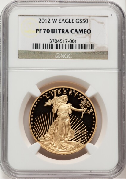 2012-W $50 One-Ounce Gold Eagle PR, DC Brown Label 70 NGC