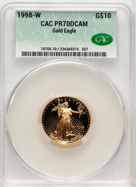 1998-W $10 Quarter-Ounce Gold Eagle, DC Brown Label 70 CACG
