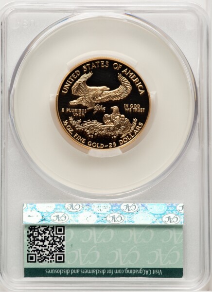1999-W $25 Half-Ounce Gold Eagle, DC Brown Label 70 CACG