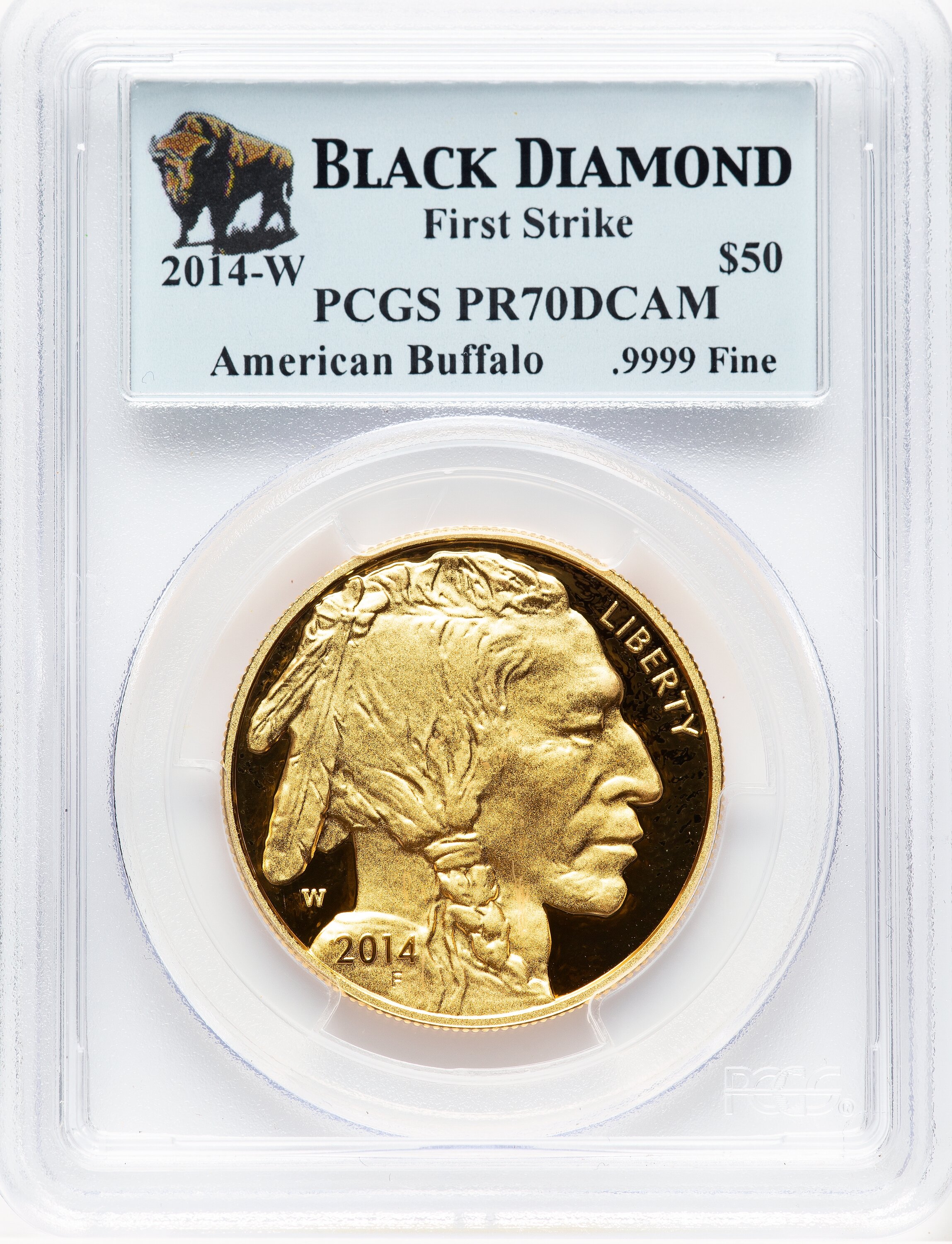 2014-W Proof Gold Buffalo 1 oz FS Black Diamond Bison Label 70 PCGS