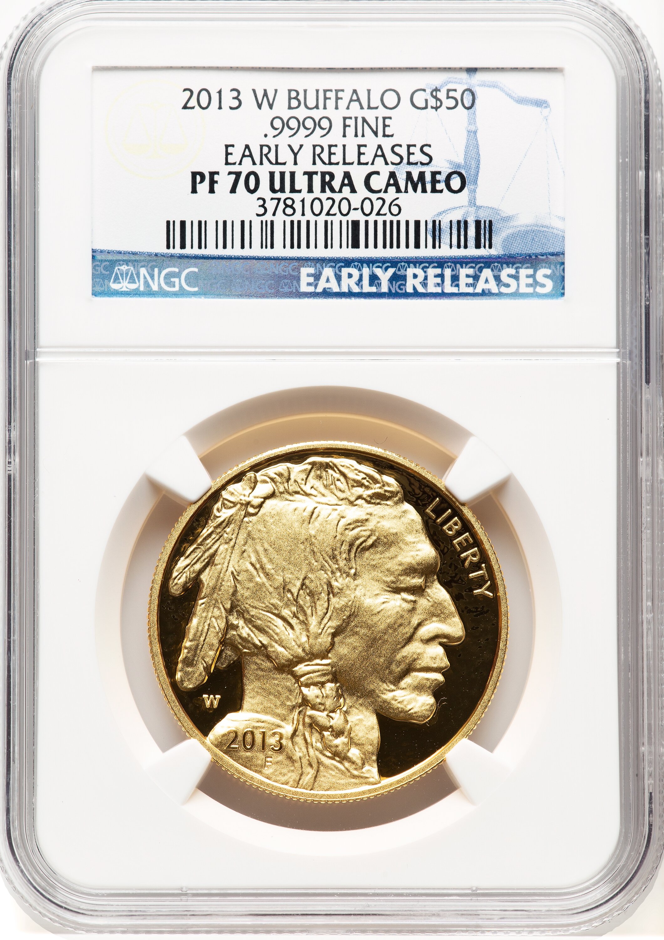 2013-W Proof Gold Buffalo 1 oz ER Blue 70 NGC
