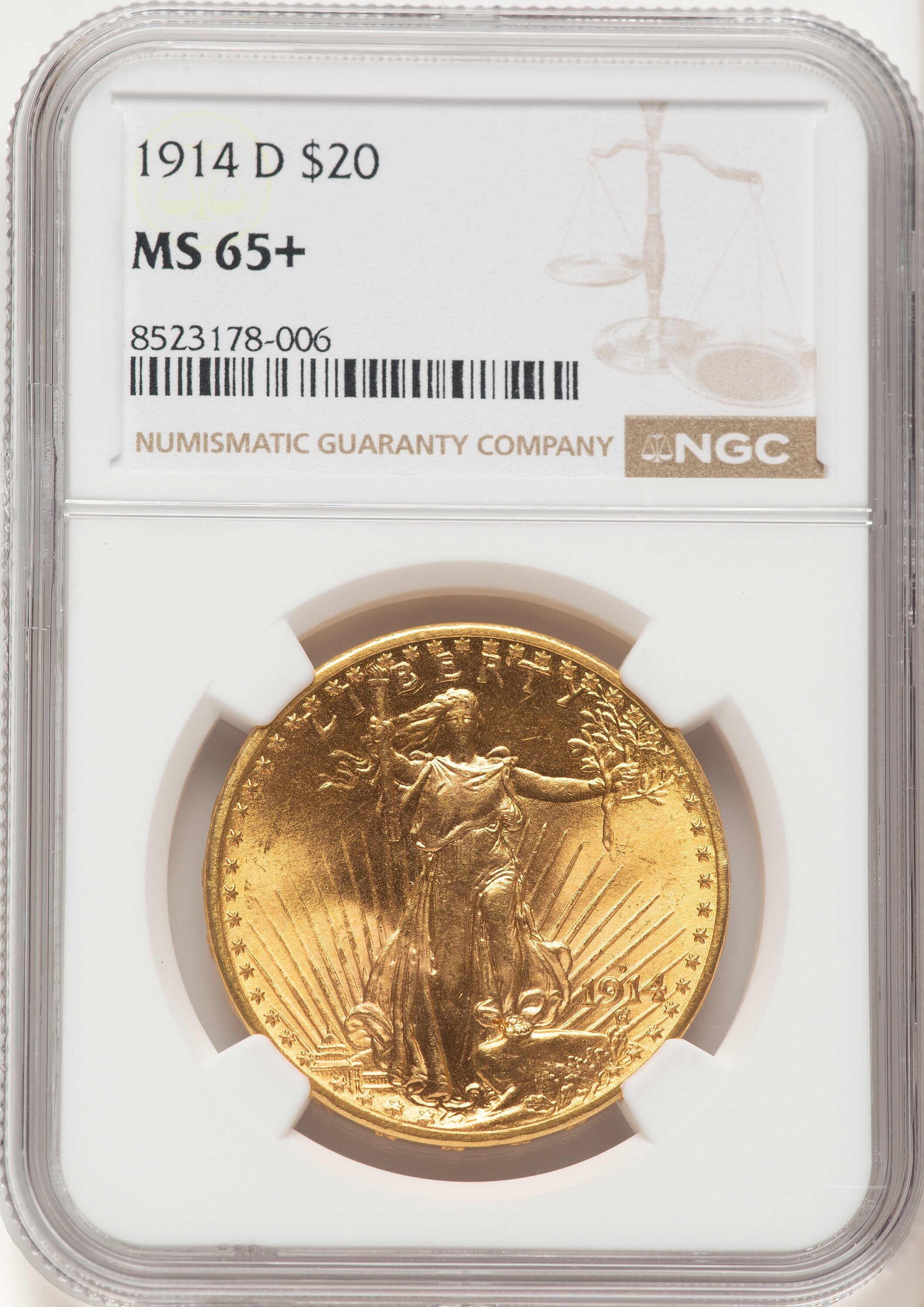 1914-D $20 NGC Plus 65 NGC