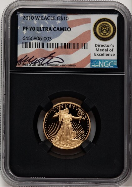 2010-W $10 Quarter-Ounce Gold Eagle, PR DC Miles Standish 70 NGC