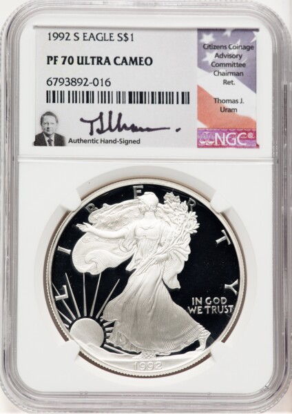 1992-S Proof Silver Eagle 1 oz Thomas Uram 70 NGC