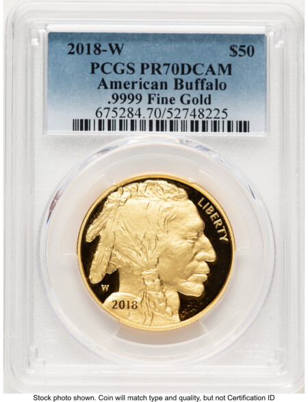 2018-W Proof Gold Buffalo 1 oz Blue Gradient 70 PCGS