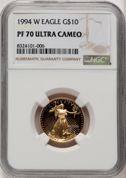 1994-W $10 Quarter-Ounce Gold Eagle, PR, DC Brown Label 70 NGC