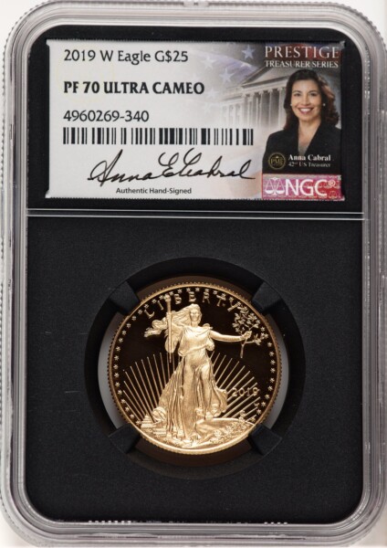 2019-W Proof Gold Eagle 1/2 oz Anna Cabral Prestige Treasurer Series Blk Core 70 NGC