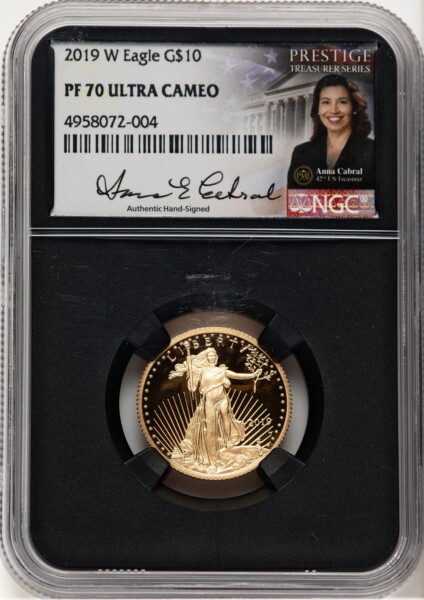 2019-W Proof Gold Eagle 1/4 oz Anna Cabral Prestige Treasurer Series Blk Core 70 NGC