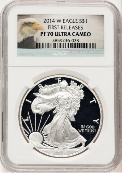 2014-W Proof Silver Eagle 1 oz FR Eagle Label 70 NGC