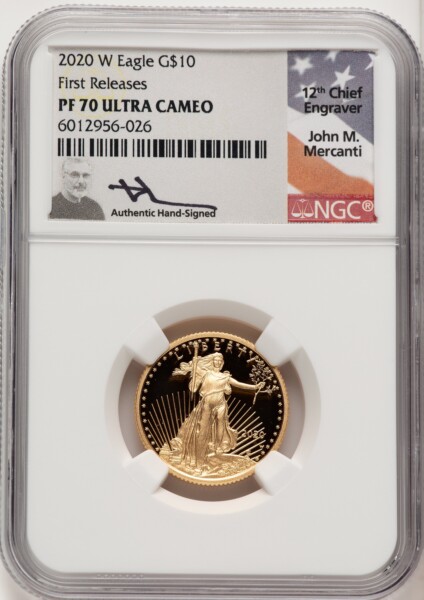 2020-W Proof Gold Eagle 1/4 oz FR John Mercanti 70 NGC