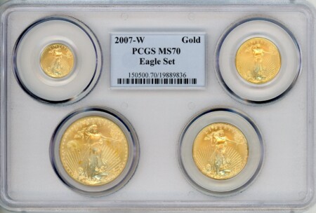 2007-W Gold Eagle Set, MS Blue Gradient 70 PCGS