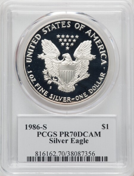 1986-S Proof Silver Eagle 1 oz George Casey 70 PCGS