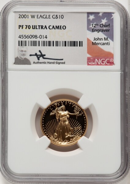 2001-W $10 Quarter-Ounce Gold Eagle, PR, DC John Mercanti 70 NGC
