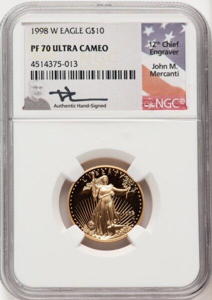 1998-W $10 Quarter-Ounce Gold Eagle, DC John Mercanti 70 NGC