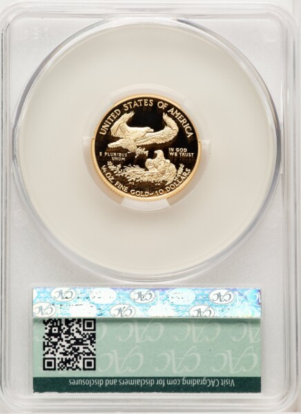 2015-W $10 Quarter-Ounce Gold Eagle, First Strike, PR ER Blue 70 CACG