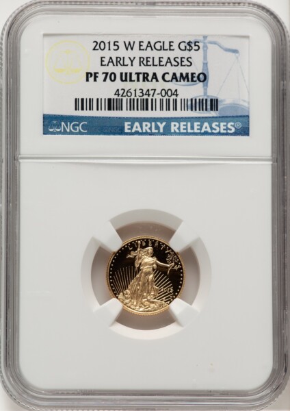 2015-W $5 Tenth-Ounce, Gold Eagle, DC ER Blue 70 NGC