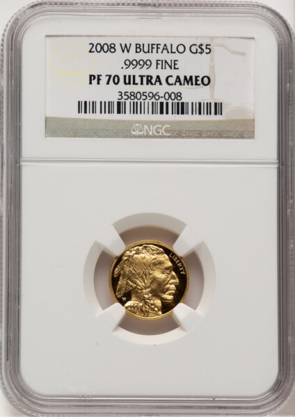 2008-W $5 Tenth-Ounce Gold Buffalo, .9999 Fine Gold, PR, DC Brown Label 70 NGC