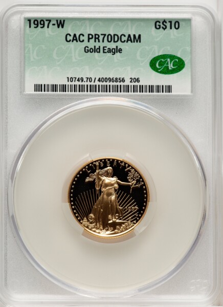 1997-W $10 Quarter-Ounce Gold Eagle, DC Brown Label 70 CACG
