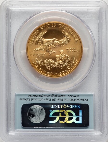 2015-W $50 One-Ounce Gold Eagle, Burnished, First Strike, SP FS Flag 70 PCGS