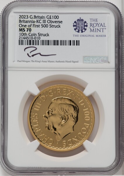2023 G.B. G100 BRITANNIA-KC III OBVERSE 10TH COIN STRUCK 70 NGC