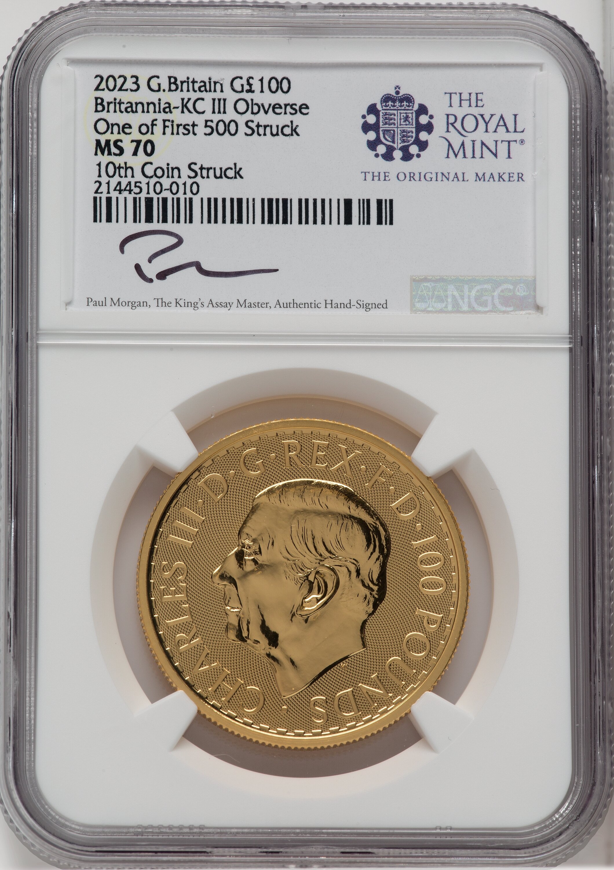 2023 G.B. G100 BRITANNIA-KC III OBVERSE 10TH COIN STRUCK 70 NGC