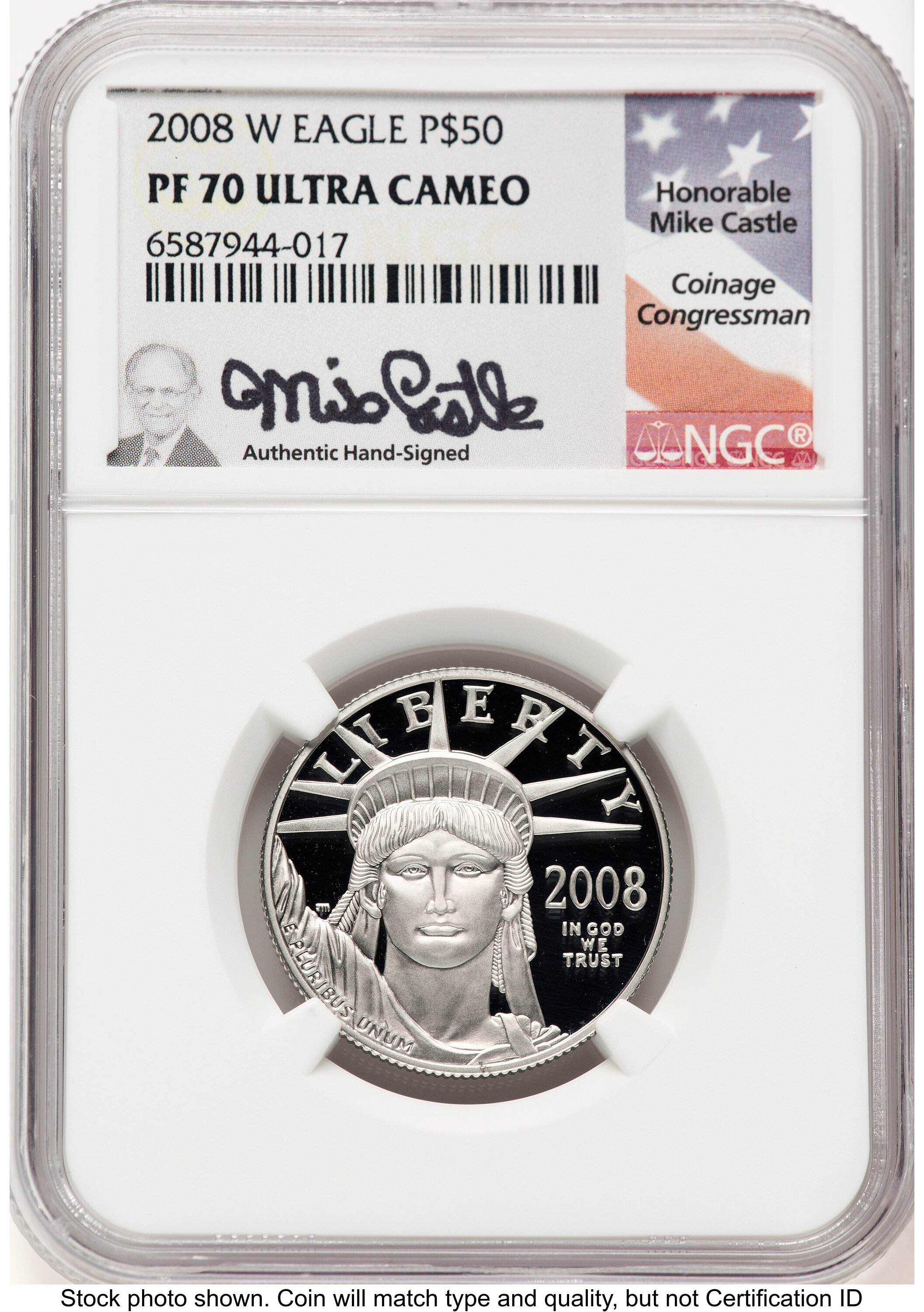 2008-W Proof Platinum Eagle 1/2 oz Mike Castle 70 NGC