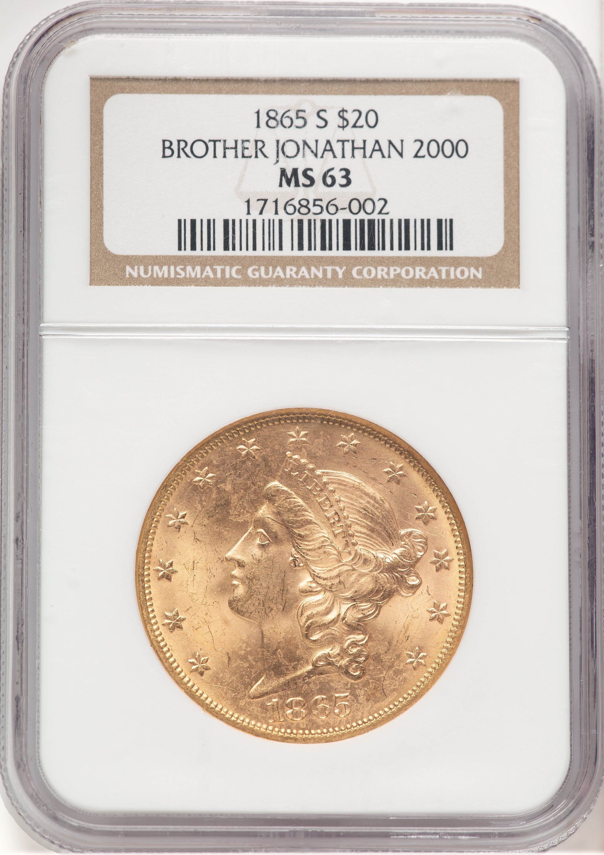 1865-S $20 63 NGC