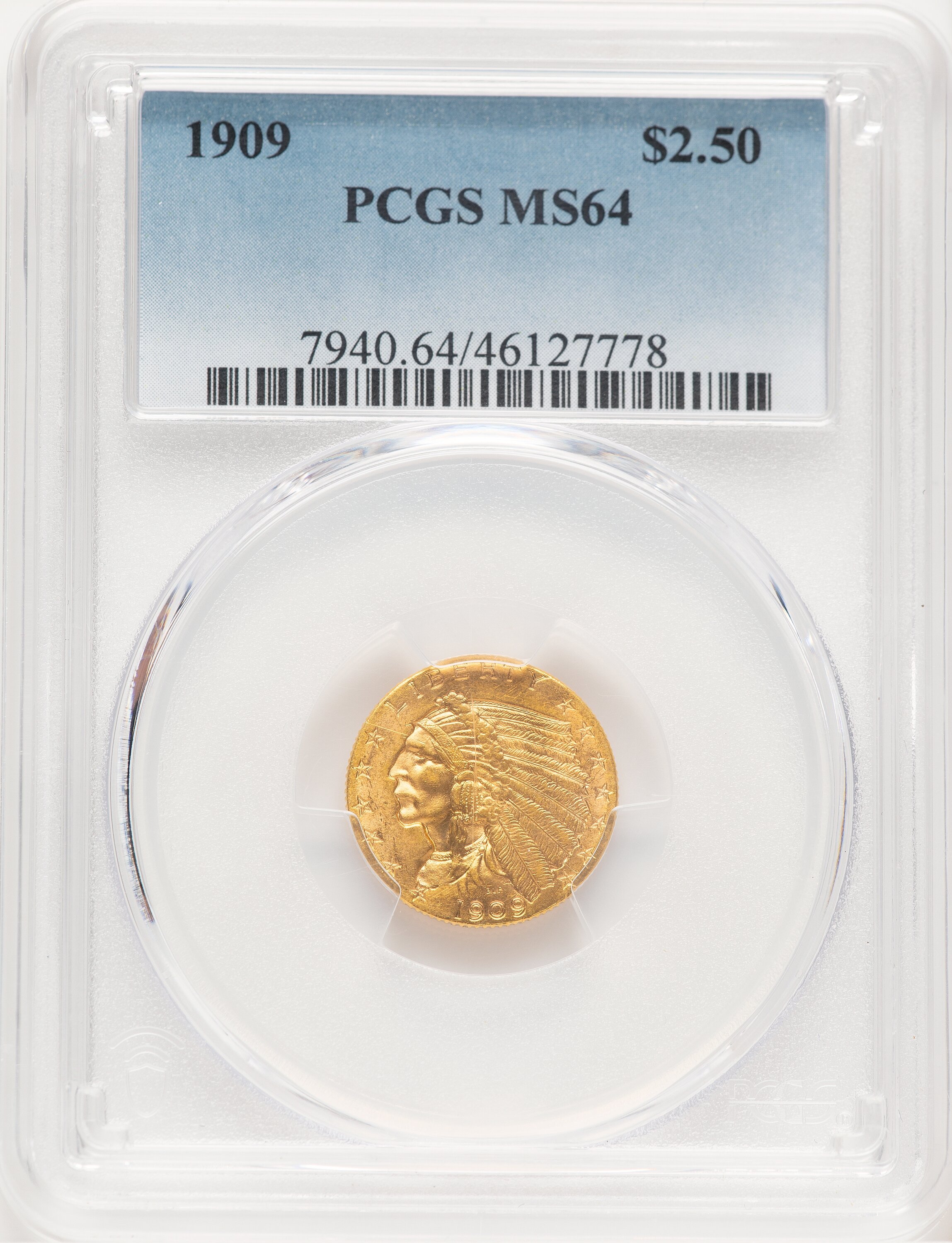 1909 $2 1/2 Blue Gradient 64 PCGS