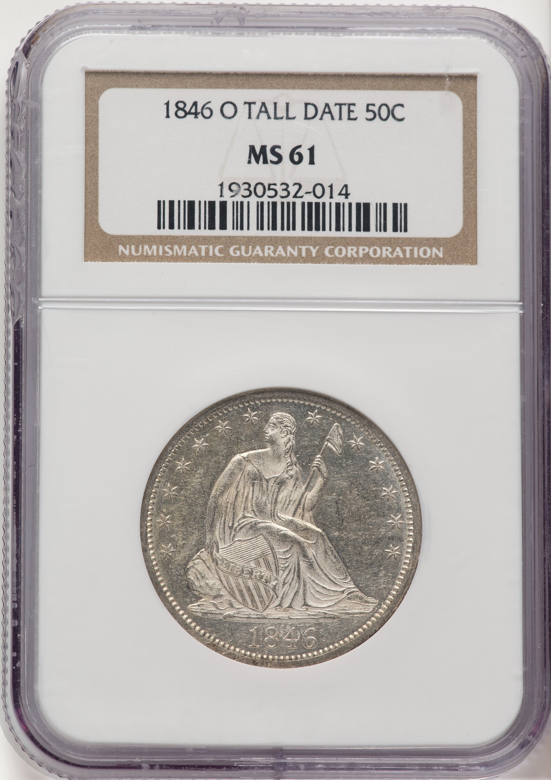 1846-O 50C Tall Date, MS 61 NGC