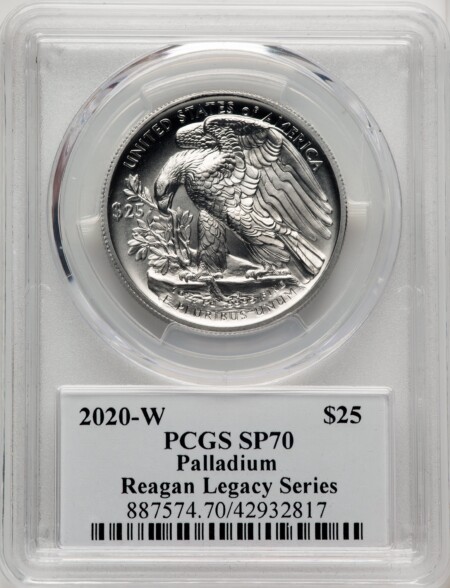 2020-W Palladium Eagle 1 oz Burnished Reagan Legacy Series 70 PCGS