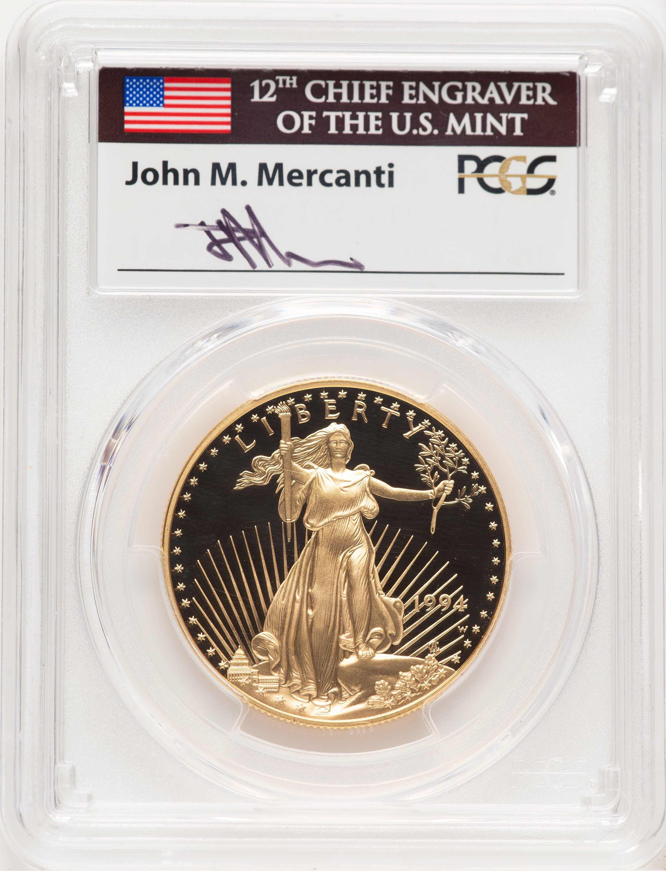 1994-W Proof Gold Eagle 1 oz John Mercanti 70 PCGS